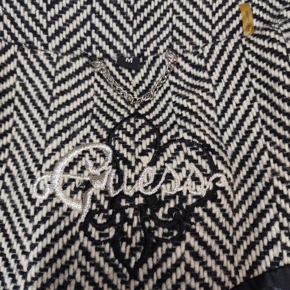 Vintage Guess Women's Pea Coat Black White Chevron Double Breasted Coat Size M - Picture 9 of 11